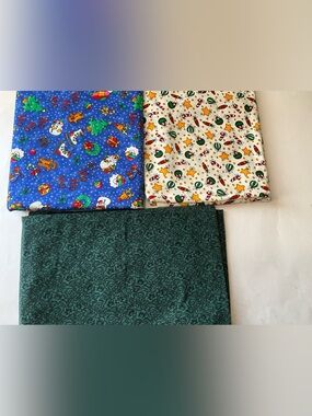 Christmas Theme Quilting Sewing Fabric Lot Candy cane Snowman Red Green Blue